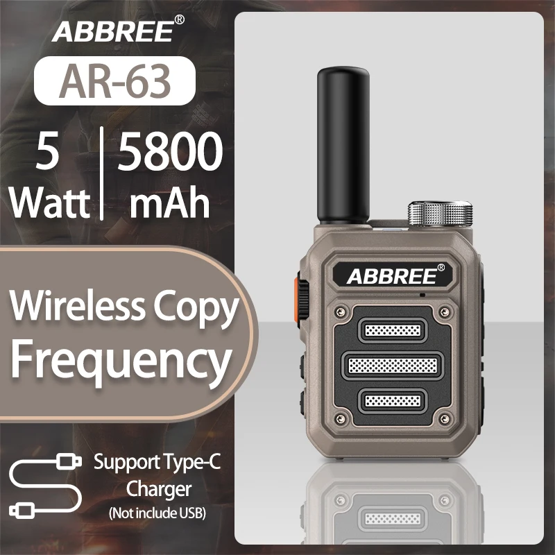 ABBREE AR-63 جهاز اتصال لاسلكي محمول طويل المدى لاسلكي نسخة تردد HD الصوت نوع-C شاحن VOX UHF لراديو لحم الخنزير للأعمال
