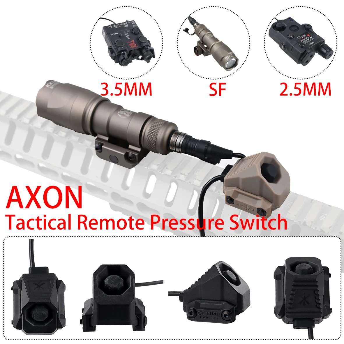 

Tactical Remote Pressure Switch A-AXON-SL Modbutton Surefir M300 M600 2.5 3.5 SF Crane Plug Fit 20mm Rail NGAL PEQ OGL Laser
