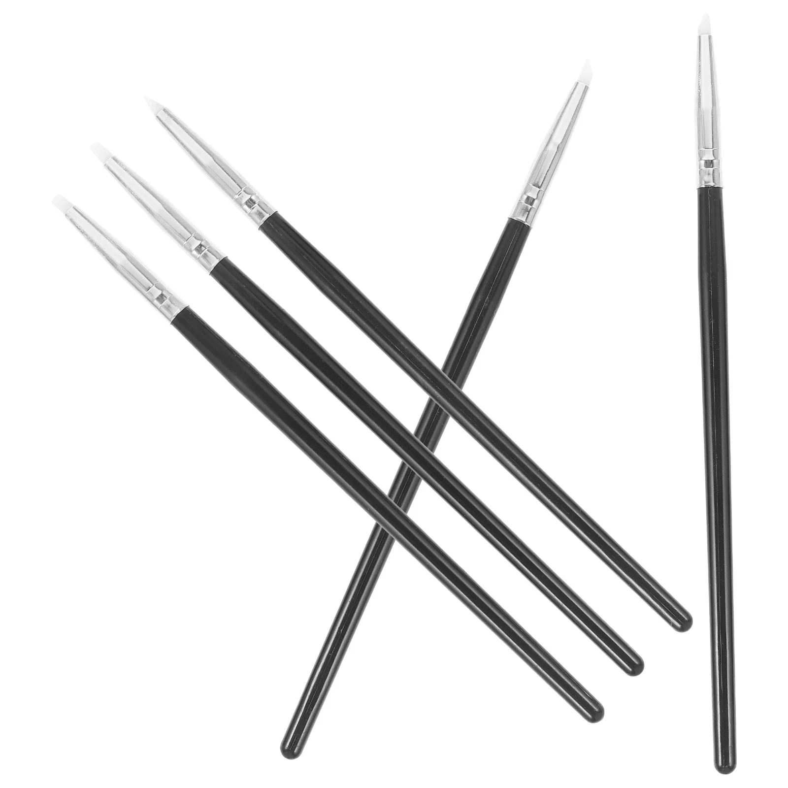 5Pcs Nail Sculpture Carving Pen Kit Silicone Head Painting for 3D Effect Shaping Drawing Tools (Black)