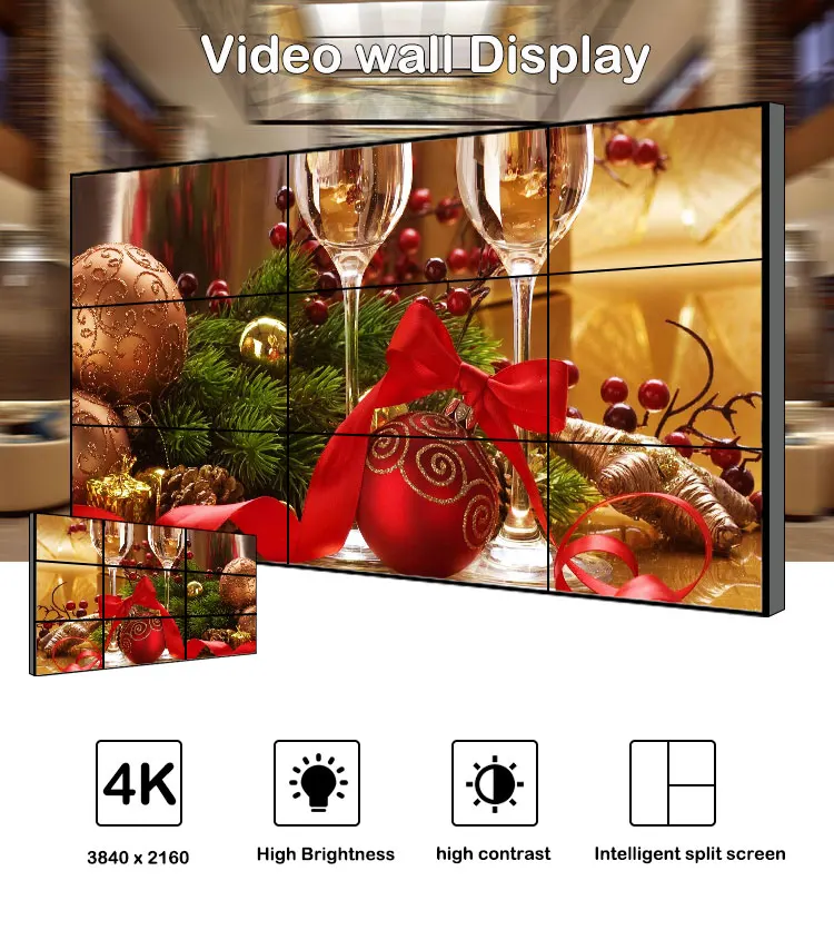 43 49 55 Inch Advertising Playing Equipment Seamless Ultra Narrow Bezel 0.8mm 3*4 4*4 LCD Splicing Video Wall