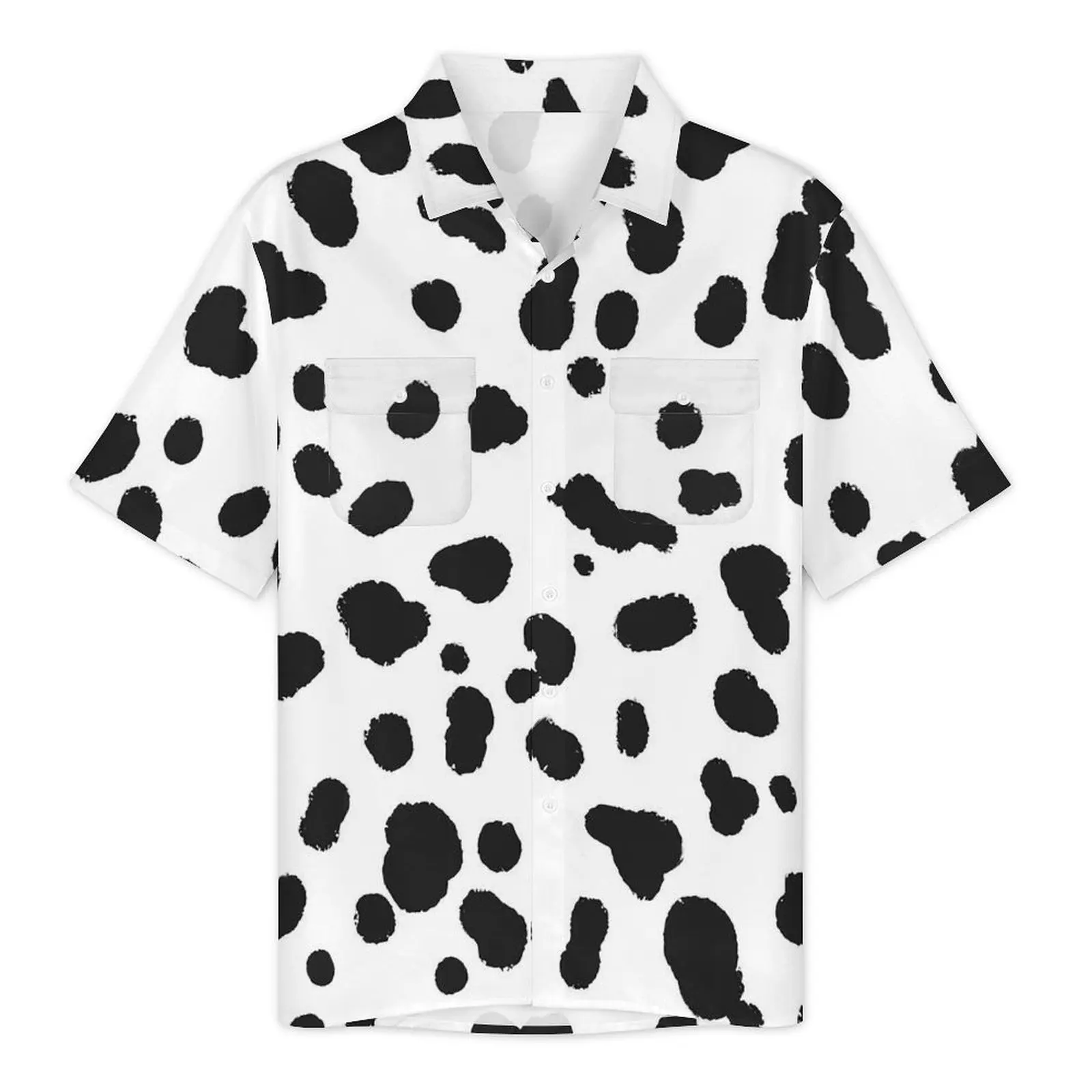 Hawaii Shirt Vacation Dalmatian Blouses Black White Spots Loose Casual Shirts Men Short Sleeve Street Style Oversized Clothing