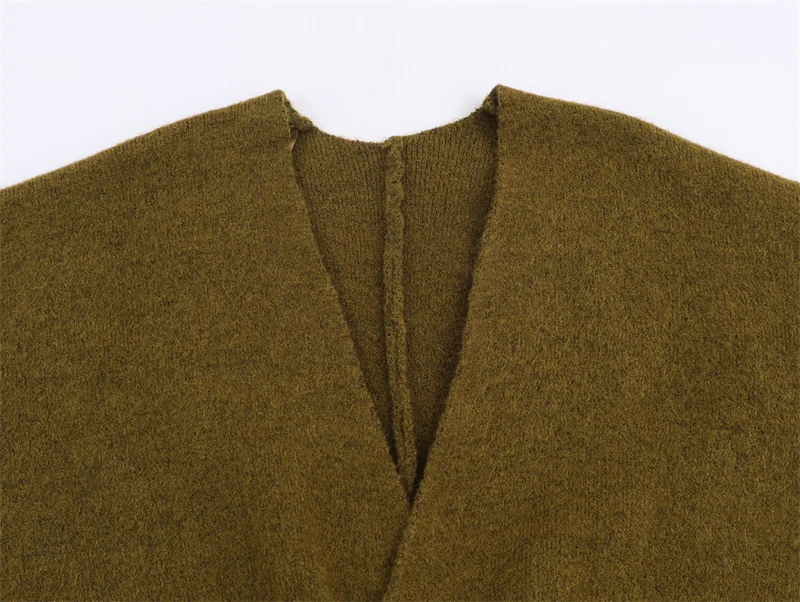 Haut tricoté à manches courtes pour femme, vert militaire, avec détail à volants, Sexy, col en v, élégant et élégant, nouvelle collection hiver 2025