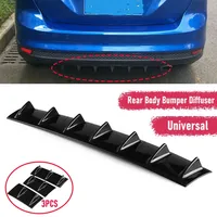 New 3PCS Universal Rear Bumper Spoiler Diffuser Gloss Black 7 Wing Shark Fin Style Lower Body Lip