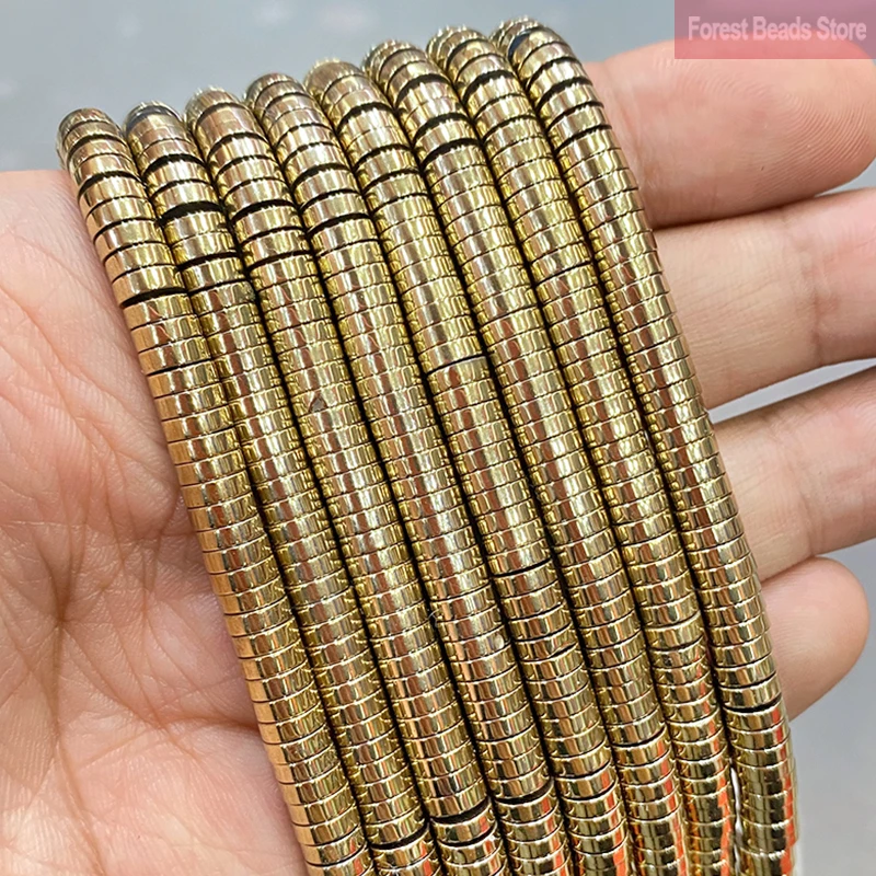 Light Golden Flat Hematite Coin Spacers Rondelle Beads Natural Stone Diy Bracelet Earrings For Jewelry Making  2/3/4/6/8mm 15\