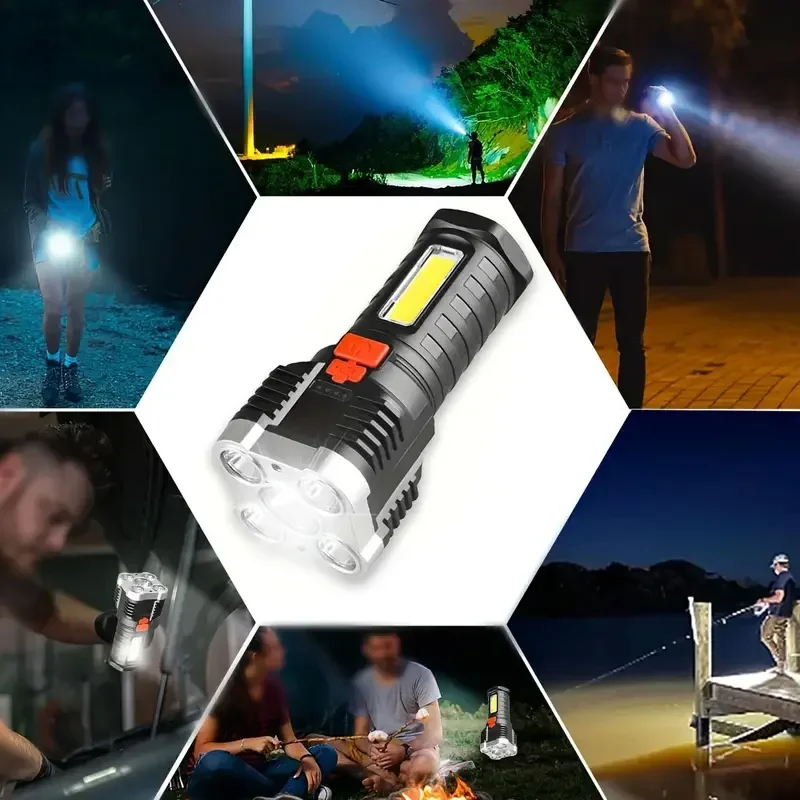 5 LED High Power Flashlights USB Rechargeable Camping Torch COB Side Light Multifunctional Spotlight For Adventure Outdoor Tools