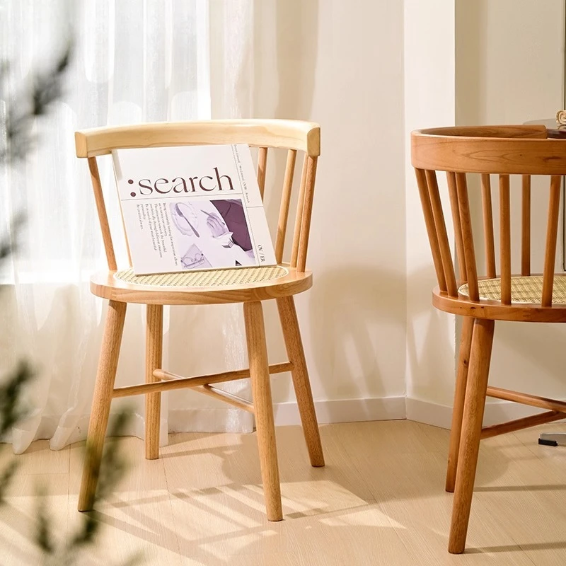 2025 جديد خشب متين الروطان الطعام كرسي فاخر الرجعية مسند الظهر كرسي للمنزل شرفة الترفيه ديكور المنزل الأثاث