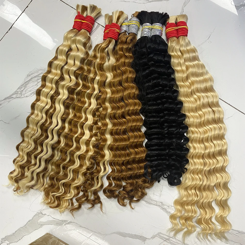 

Bulk Virgin Hair Deep Wave For Braiding Deep Curly No Weft Brazilian Remy Hair Extensions 50 Grams Colored Grey/Ginger/Brown