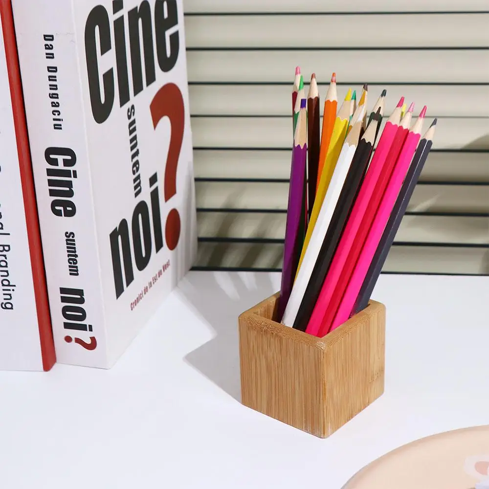 Simplicity Design Student Stationery Office Accessories Bamboo Pen Holders Pencil Organizer Desktop Storage Desktop Organizer