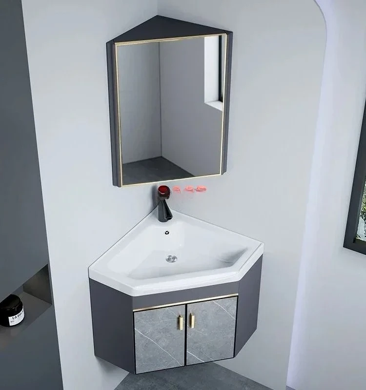 

Wall-Mounted Alumimum Triangle Bathroom Cabinet Simple Modern Corner Washbasin Small Apartment Bathroom Corner Wash Basin
