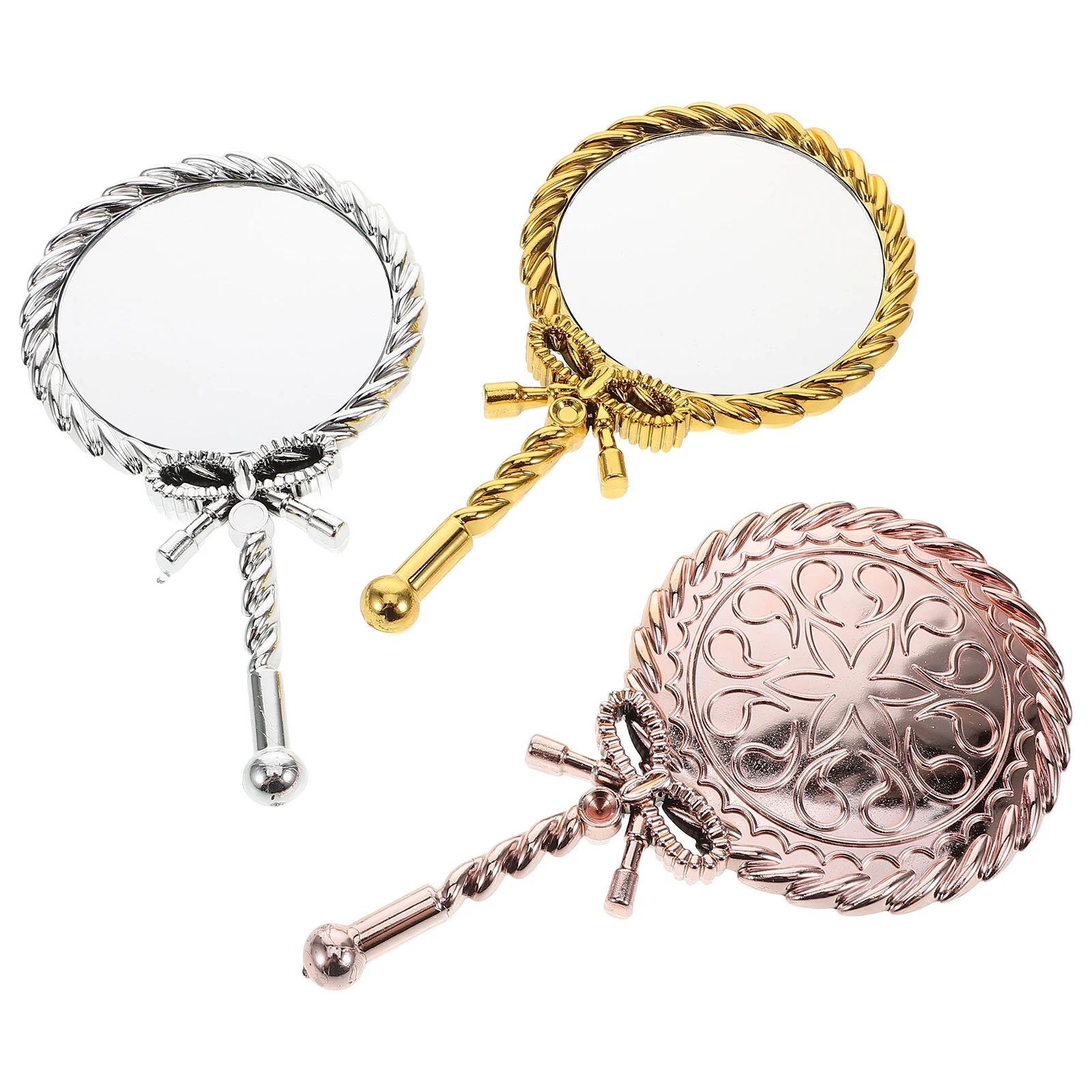 

3Pcs Handheld Vintage Makeup Mirror Portable Lightweight Long Handle Compact Vanity Mirror for Travel Hand Beauty Tools