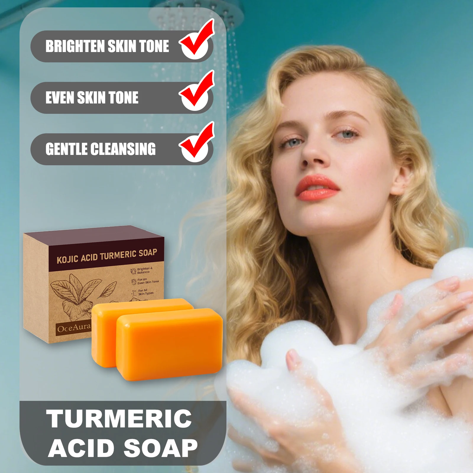 

OCEAURA 2Pcs/Box Kojic Acid Turmeric Handmade Soap Effectively Reduce Melanin Deposition Deeply Nourish Skin Making Skin Radiant