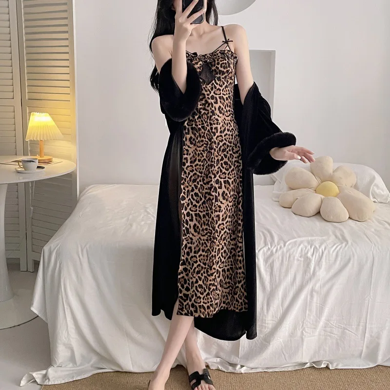 

Сексуальный бархатный полый кружевной комплект-двойной халат, женская длинная ночная рубашка, нижнее белье, элегантное кимоно, халат, свободная одежда для сна, домашняя одежда