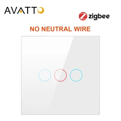 AVATTO Tuya Zigbee Smart Switch With/ No Neutral Wire Required, No Capacitor interruptor 1/2/3 gang works for Alexa /Google Home