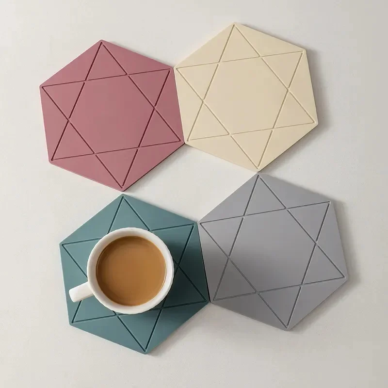 

Reusable Waterproof Oil Resistant Multi-function Hexagonal Shape Pot Placemat Heat Resistant Silicone Cup Dish Coaster for Home