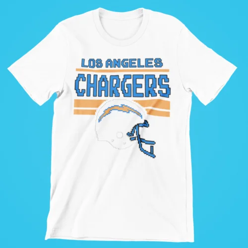 Los Angeles Chargers Tecmo Bowl Throwback Retro NES Pixel 8 Bit Graphic T-Shirt