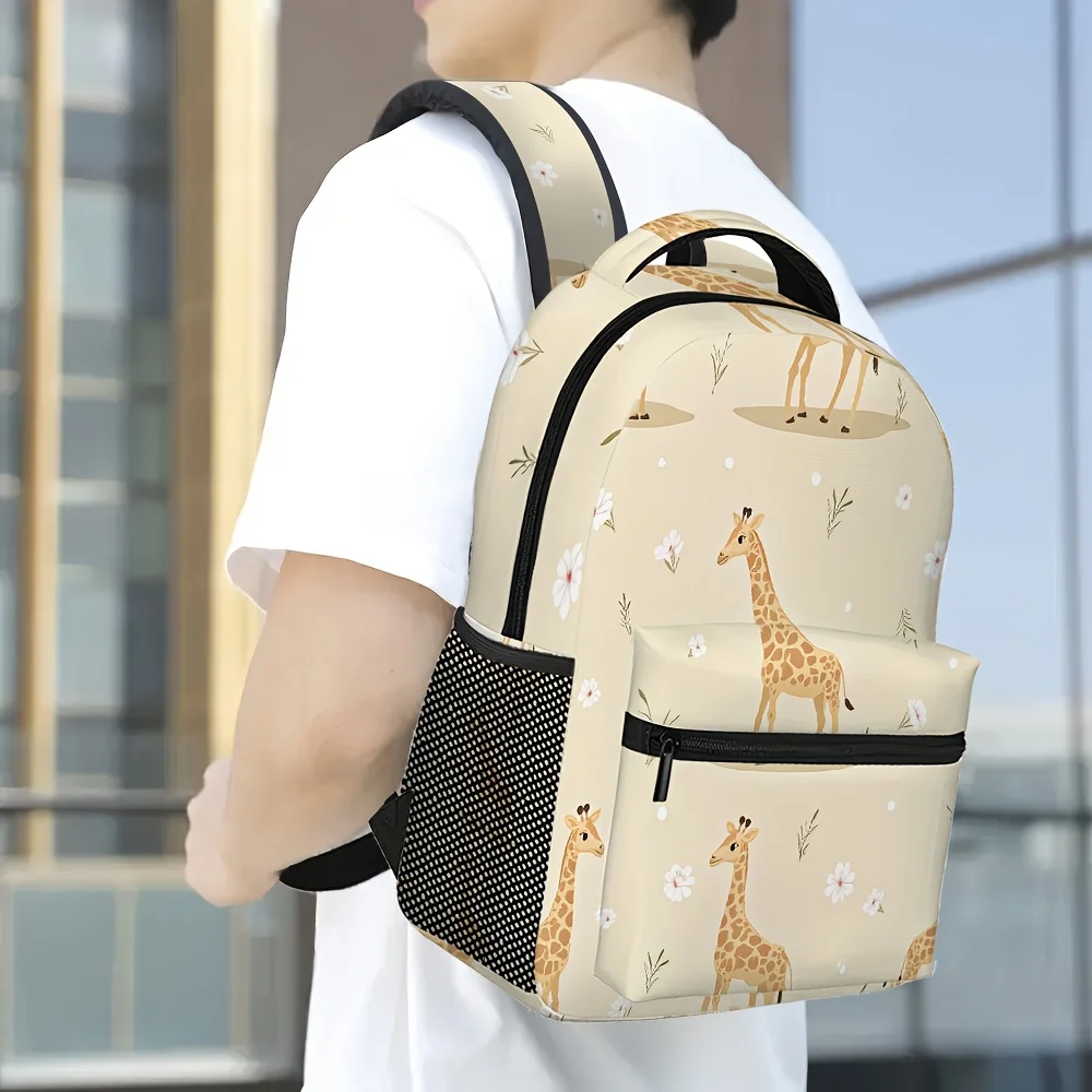Giraffe Print Backpack Lightweight Durable Fabric with Multiple Compartments Adjustable Padded Straps Zipper Closure for Work