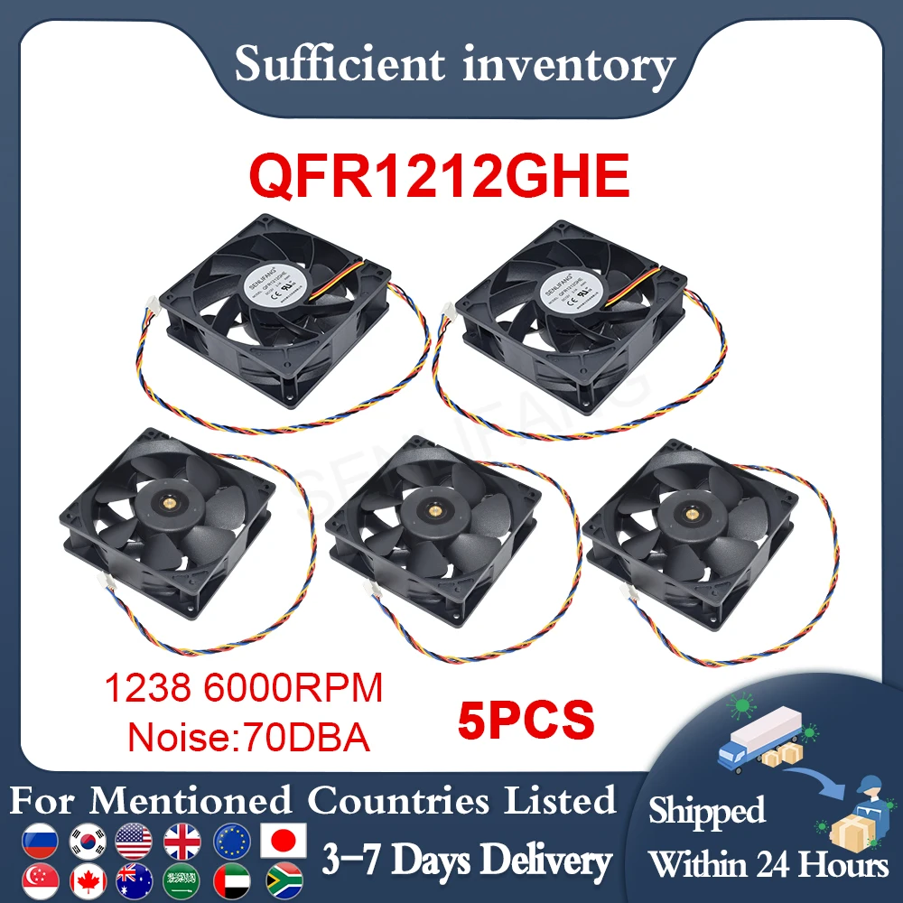 

SENLIFANG DC 12V 2.1A 5 PCS QFR1212GHE S7 S9 T9 L3 BTC ETH Mining Double ball bearing/Cooling Fan