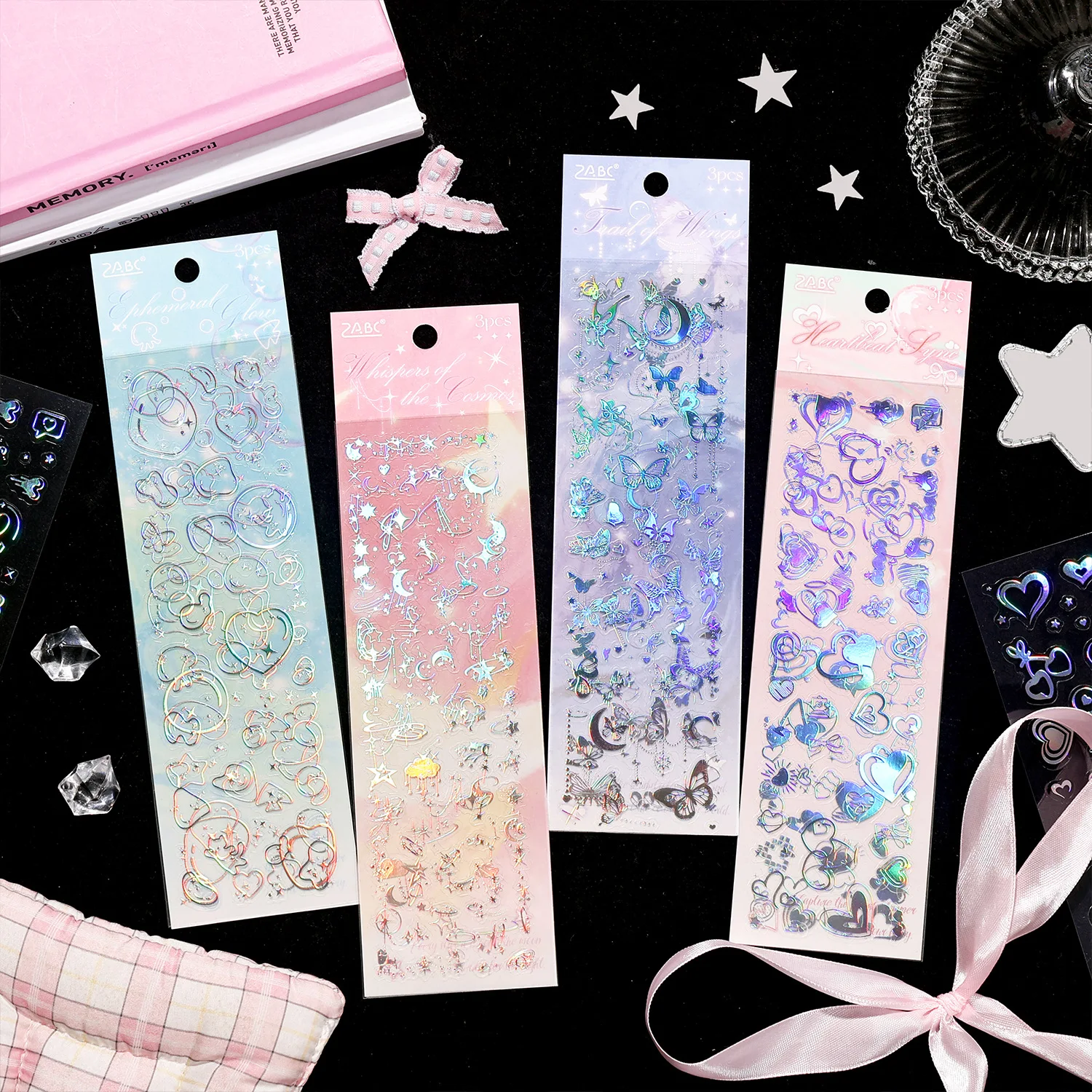 3pcs Holographic PET Butterfly Bubble Heart Moon Star Diy Handbook Material School Office Supplie