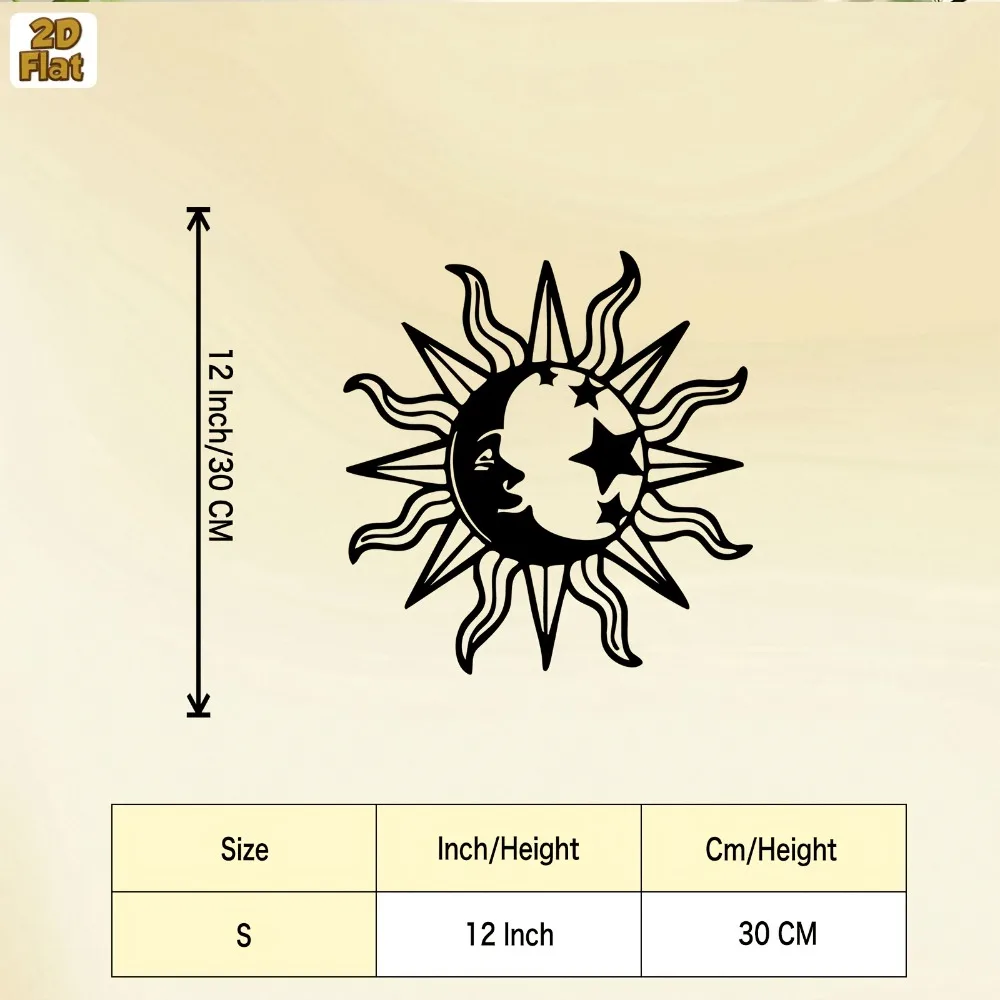 Bohemian Sun and Moon Metal Wall Art - Wrought Iron Celestial Sculpture for Garden Patio, Boho Style Housewarming Gift