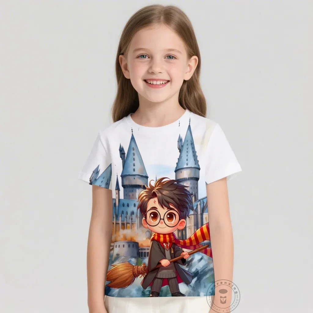 تي شيرت Kawaii الهيب هوب هاري بوتر نمط ثلاثية الأبعاد طباعة الاطفال تي شيرت موضة الرسوم المتحركة غير رسمية تي شيرت صبي فتاة الملابس تيز القمم