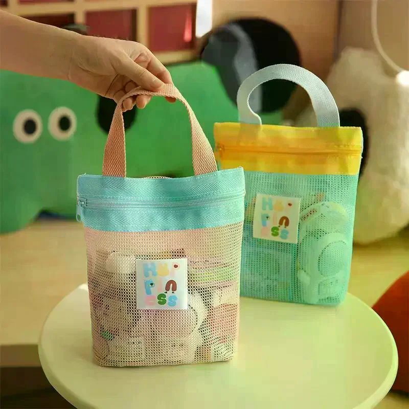 Dopamine Makeup Bag With Contrasting Colors, Mesh Design, Casual Hollow-Out Style, Useful For Toiletries And Travel Storage New