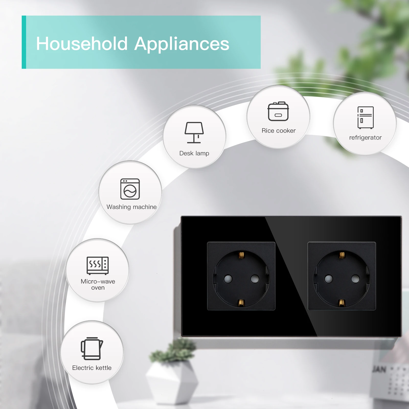 BSEED Double EU Wall Socket  Type-c USB Power Sockets Android Apple Mobile Phone Charging Ports Glass Panel 16A