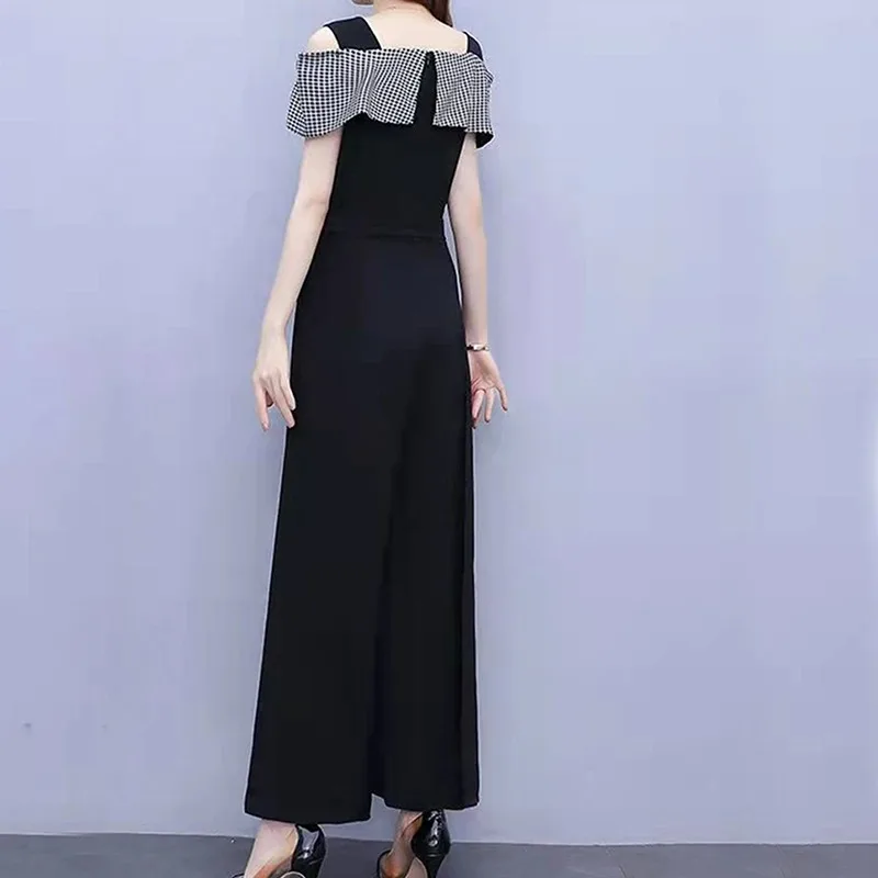 Women’s Off shoulder Jumpsuit Summer Sleeveless Tank Jumpsuits High Waist Casual Fit and Flare Long Pants Rompers