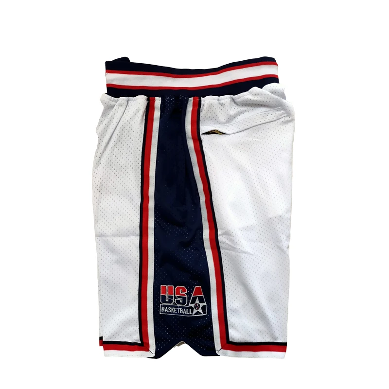 Basketball shorts 1992 USA Four pockets Sewing embroidery outdoor sport Beach pants ventilation White Blue 2024