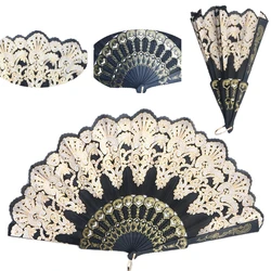 Black Spanish Wedding Lace Silk Folding Hand Held Flower Fan