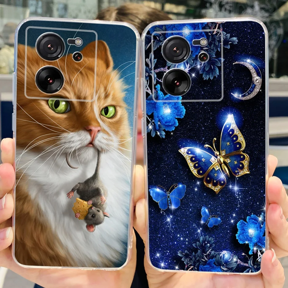 For Xiaomi 13T Pro Case Cute Cat Butterfly Painted Back Cover Soft Silicone Phone Case For Xiaomi Mi 13T Pro Mi13T 13TPro Fundas