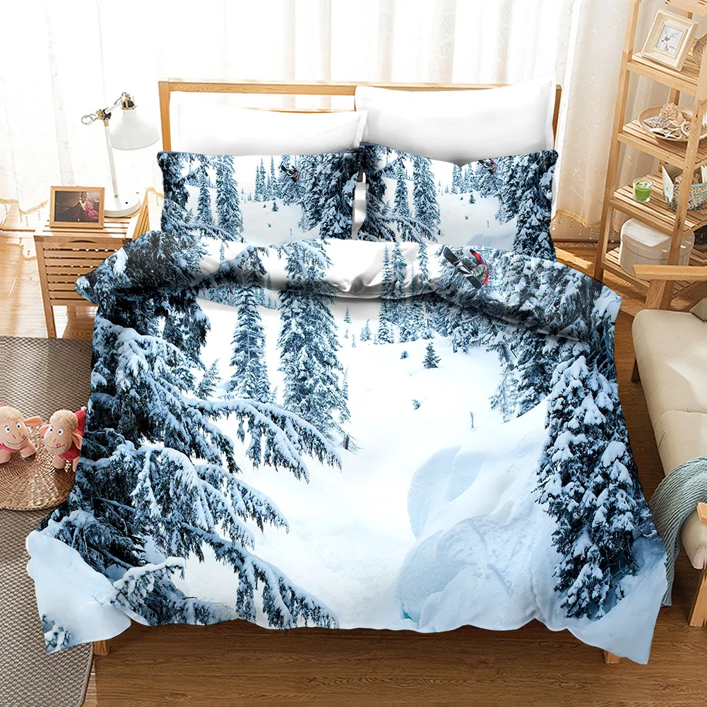 Ski Duvet Cover Microfiber Extreme Sports Theme Twin Bedding Set Winter Sport Ski Snow Mountain Landscape Queen King Quilt Cover