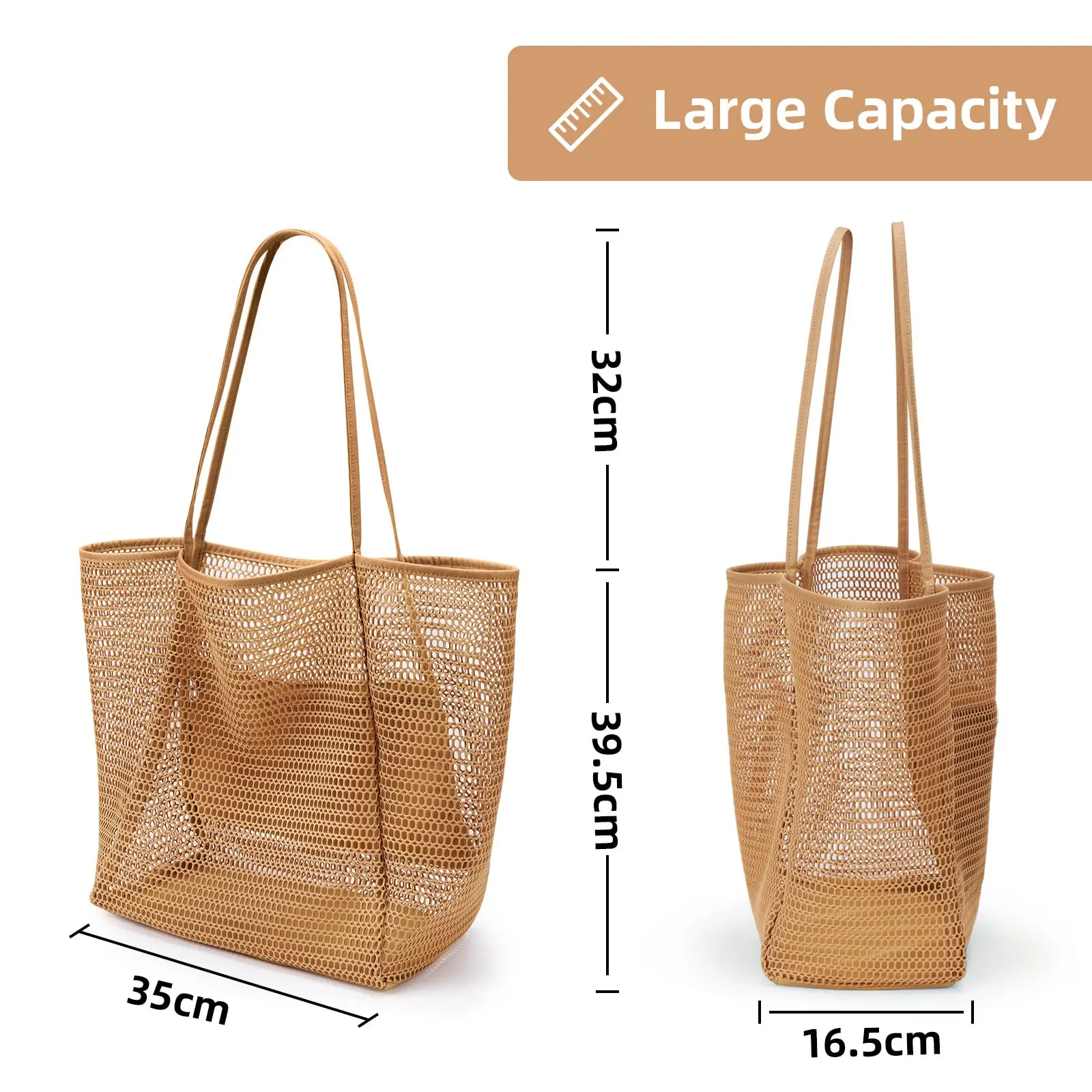 Beach Mesh Tote Bag, Casual Tote Bag Hobo Women Foldable MAX 23L Shoulder Bag For Beach Picnic Vacation