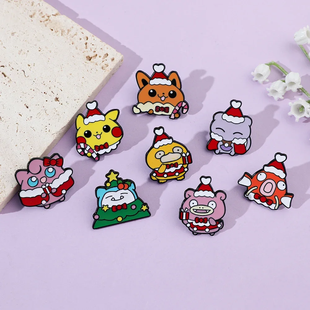 8 Pcs Christmas Slowpoke Brooch Cute Pikachu Mewtwo Lapel Pin Backpack Clothing Jewelry Metal Badge Accessories Gift for Friends view 2