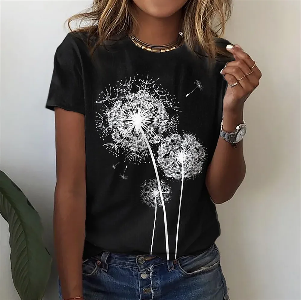 New 3D Flower Printing T-shirt for Women's Summer Tops Tees Fashion Casual Female T Shirt Oversized Y2k Woman Gilrs Clothing