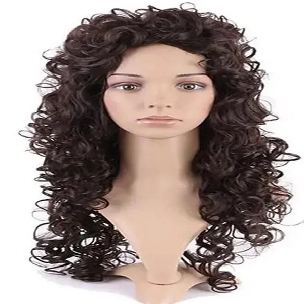 Cheveux longs bouclés ondulés brun foncé pour femmes, cheveux naturels pour dames, mode, 29 po, 03/Wigs