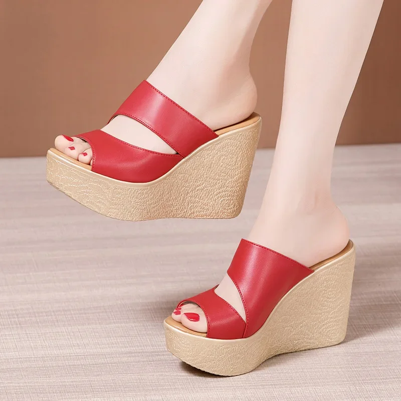 11cm Extreme High Heels Slippers Women Chunky Wedges Shoes for Wedding Office Model 2024 Summer Platform Slides Small Size 32-43