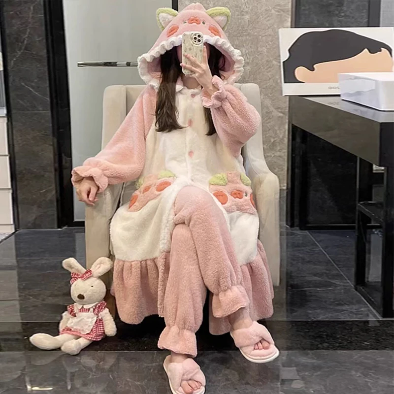 بيجامة خنزير جميلة رداء شتوي ملابس نوم ملابس منزلية رداء حمام مريح ناعم دافئ بيجامة هدية للحفلات كاواي #6
