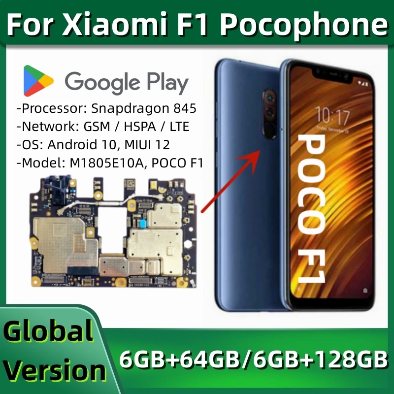 Imagem -03 - Placa-mãe para Xiaomi Poco f1 Placa-mãe Original Módulo Pcb 64gb Rom 128gb Versão Global