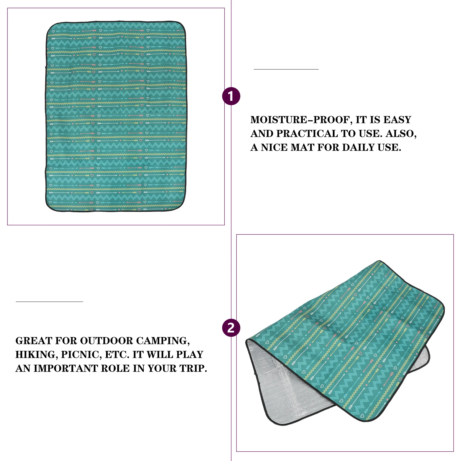 

Camping Mat Thickened Portable Outdoor Picnic Cushion Foldable Plaid Rug Beach Lawn Waterproof Supplies For Hiking Travel