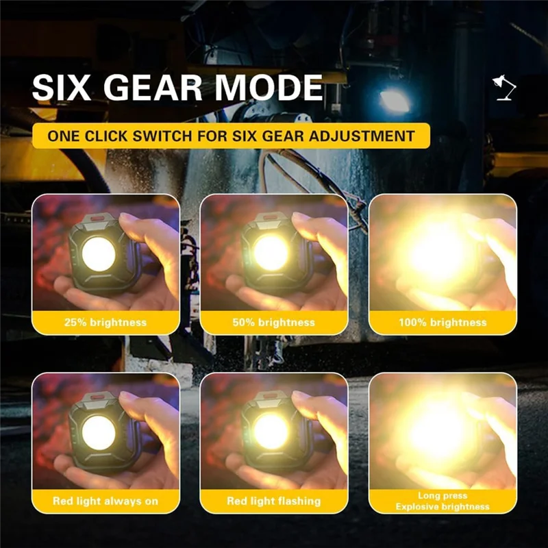 جديد-EDC مصباح عمل LED صغير، 1200 مللي أمبير في الساعة أضواء عمل مغناطيسية محمولة قابلة لإعادة الشحن للتخييم في الهواء الطلق، إصلاح السيارات، الطوارئ