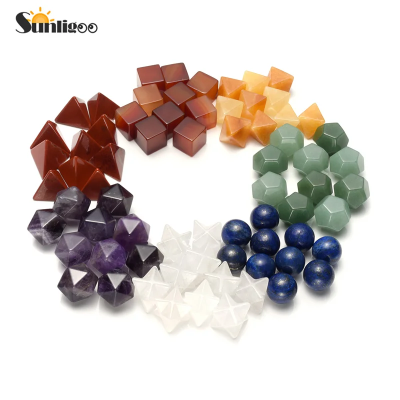 Sunligoo-Mini piedras naturales de 7 piezas, cristal curativo, geometría de sólidos plantónicos, 7 Chakras, Reiki, Yoga, energía, conjunto de piedras preciosas