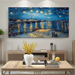 1pc Van Gogh Starry Night Oil Painting, Canvas Posters And Prints, Modern Famous Impressionist Art Pictures For Living Room Deco