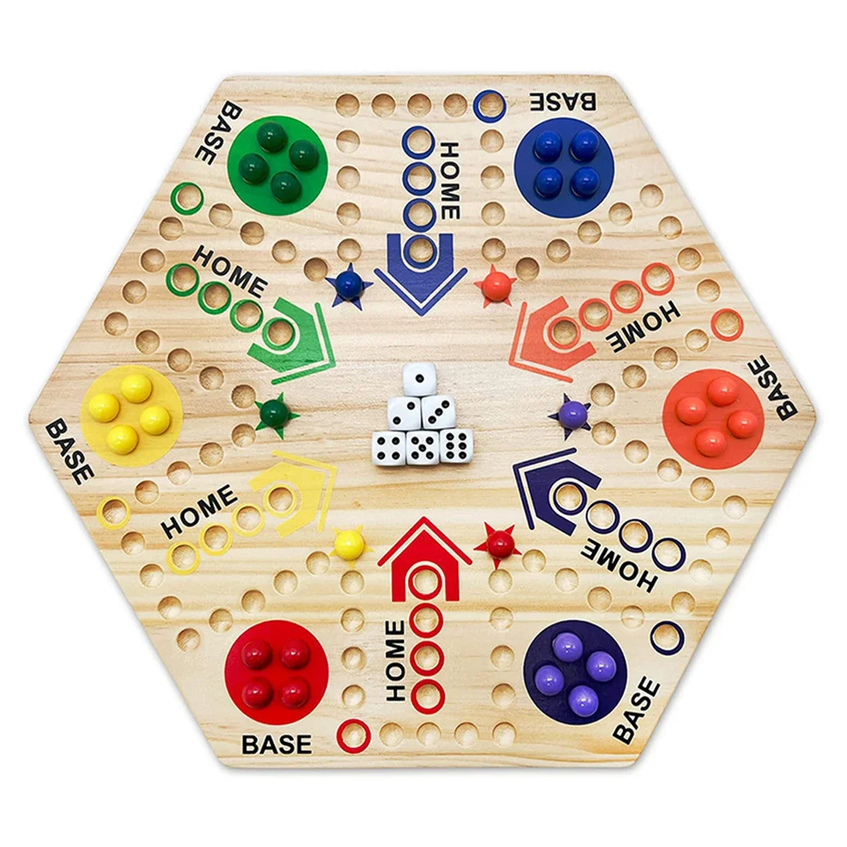 Double-Sided Fast Track Marble Board Game Wooden with 6 Dice and 30 Marble Balls Interactive Marbles Board Game Set