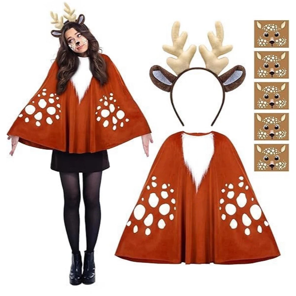 Mode Damen einteiliger Umhang Weihnachten Dschungel Elch Umhang Kostüm Cosplay Hexenkostüm Leistung