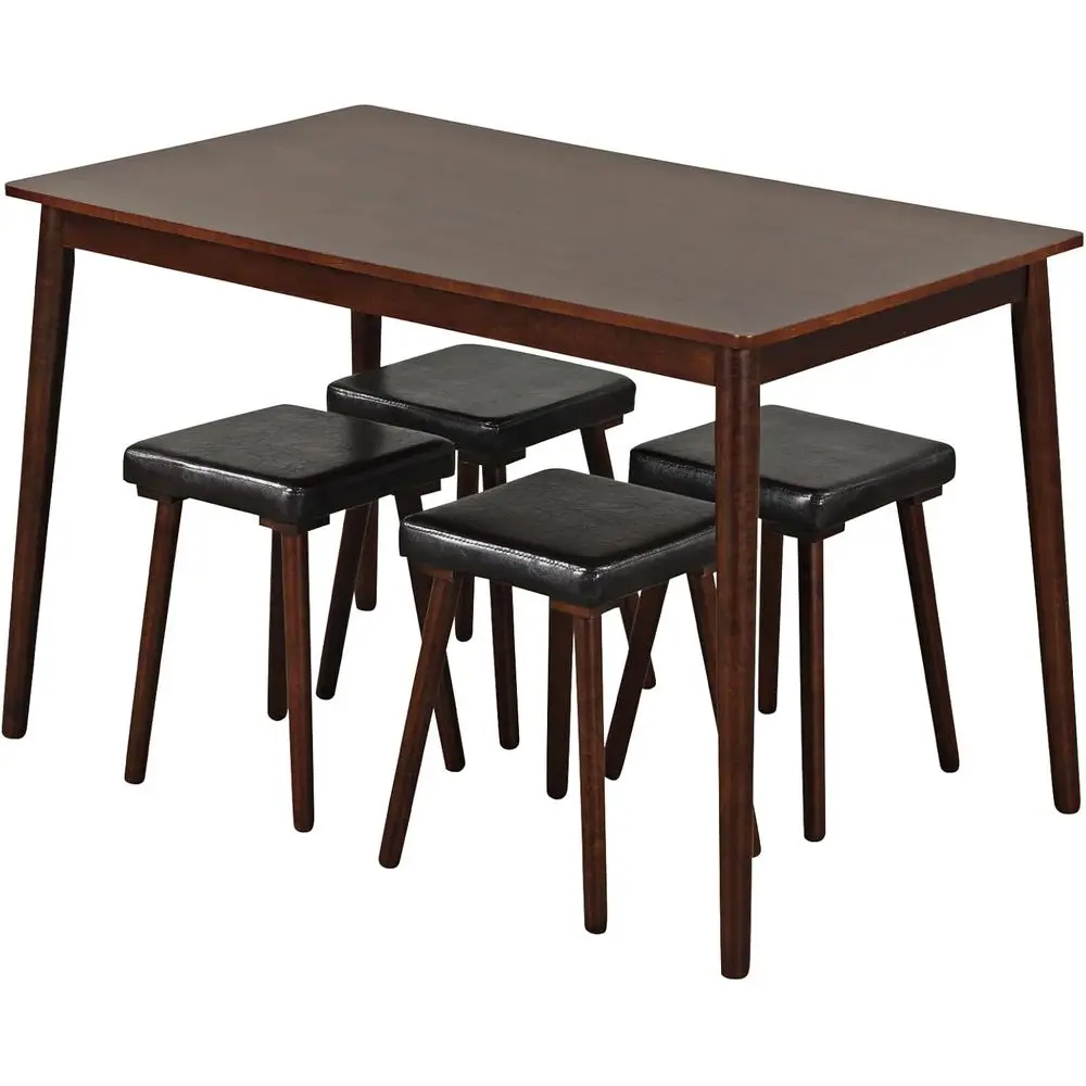 5-Piece Dining Table Set or 4 - Dining Table with 4 Upholstered Stools, Rubber Wood Legs, Space-Saving Dinette Table Set, Breaka