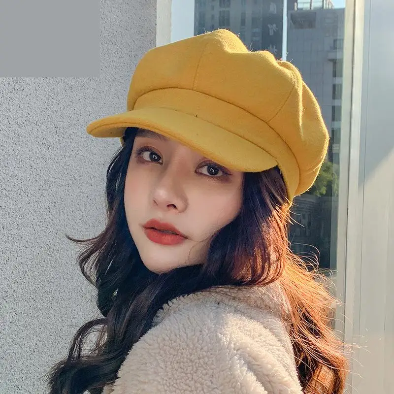 Winter Women\'s Cap Beret Octagonal Hats For Women Thick Warm Painter Caps Women Solid Color Vintage Newsboy Cap Female Lady Hat
