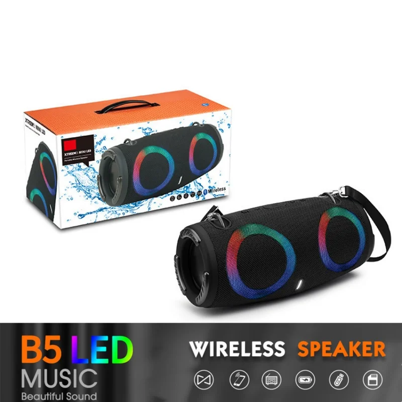 Portable Boom Box Waterproof High Power RGB Colorful Light Wireless Subwoofer 360 Stereo Surround Sound Box Bluetooth Speaker