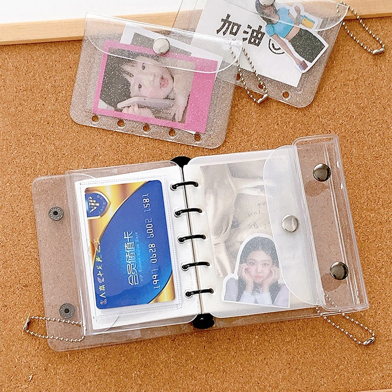 1PC Note Book Inner Bag Card Cover Sleece INS M5 Five Holes Loose Leaf Card Holder Case PVC Transparent Glitter Storage Bag