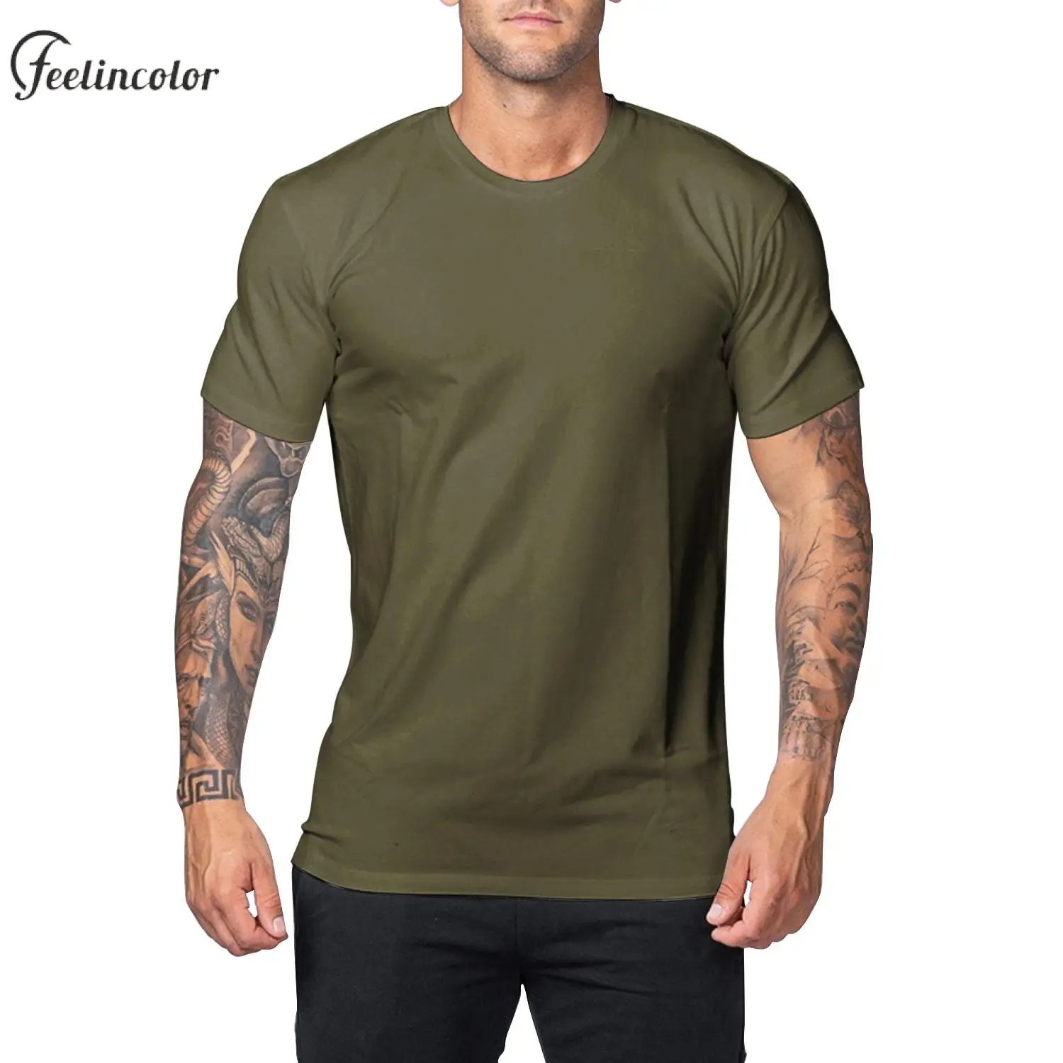 Army Green Men T-Shirt Round Neck Tees Short Sleeved Tops Summer Streetwear 3D Printing Outfit Casual Fashion Male Clothing