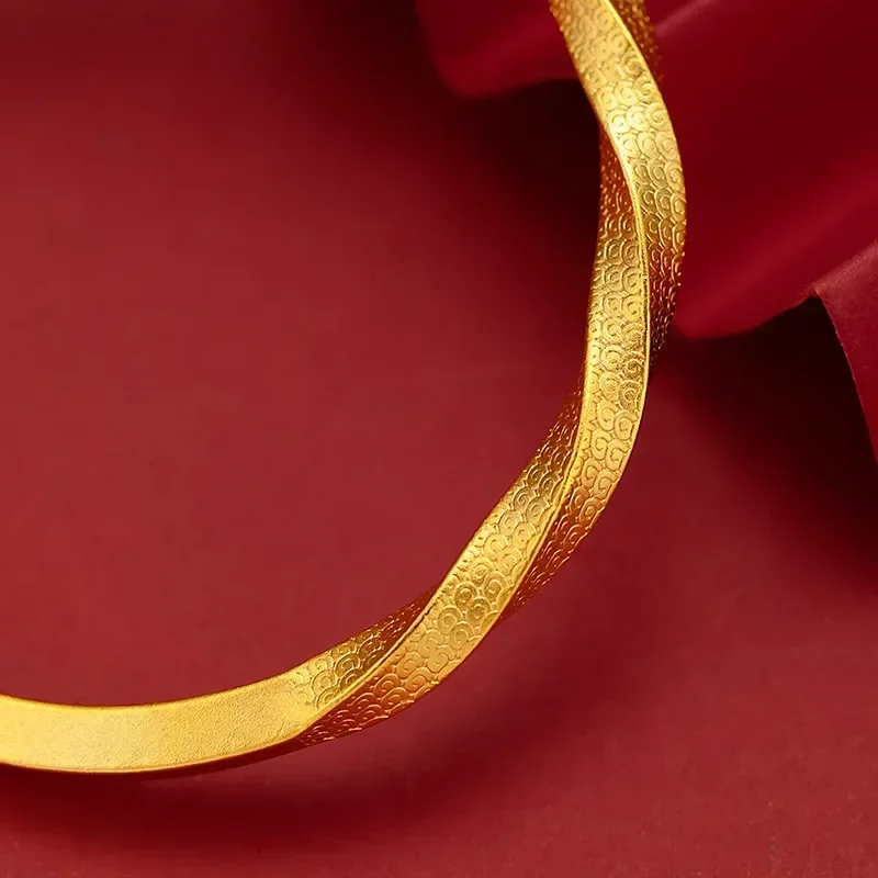 

9999 Real Gold 24K Boutique Thickened Gold Women's Twist Opening Bracelet, Ancient Twist Bracelet Pure Gold